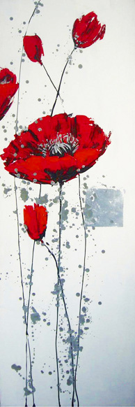 HA011 Wall décor art oil on canvas floral poppies red tones